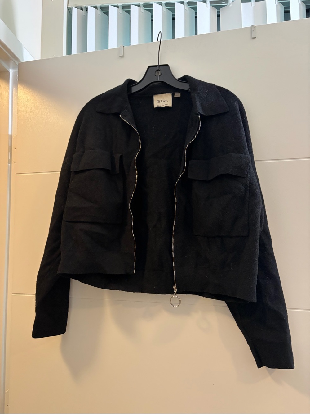 Tahari Black Cropped Utility Zip Jacket